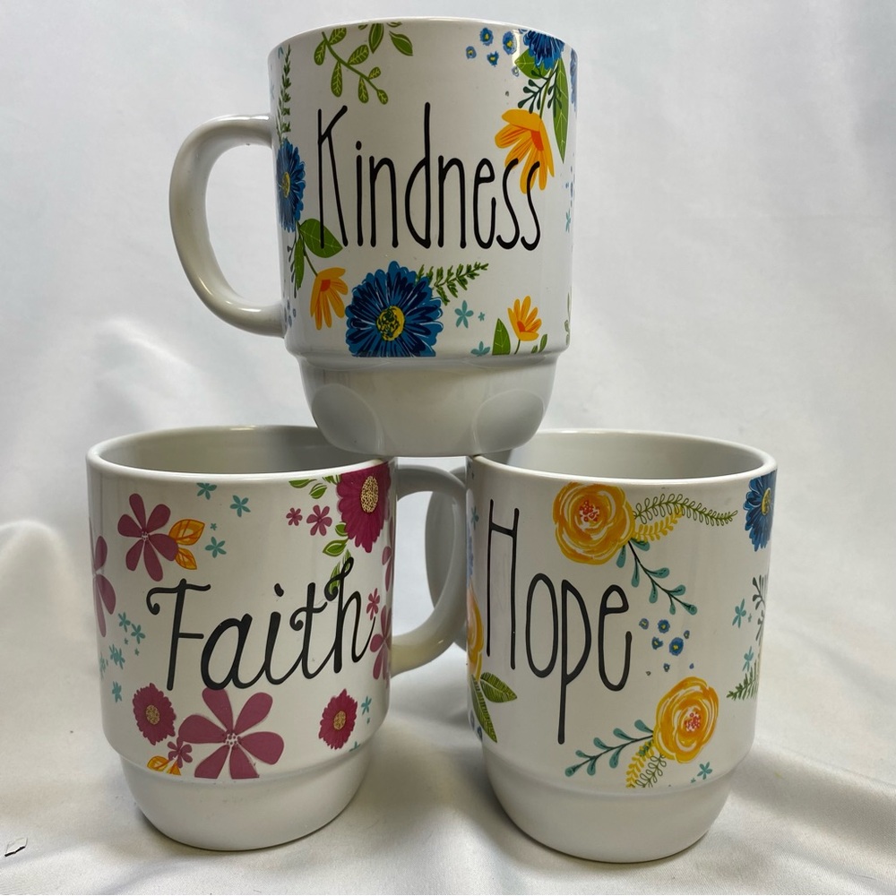 Coffee Mug Tea Cup Faith Hope Kindness Floral Spring Design “Leaf & Bean”